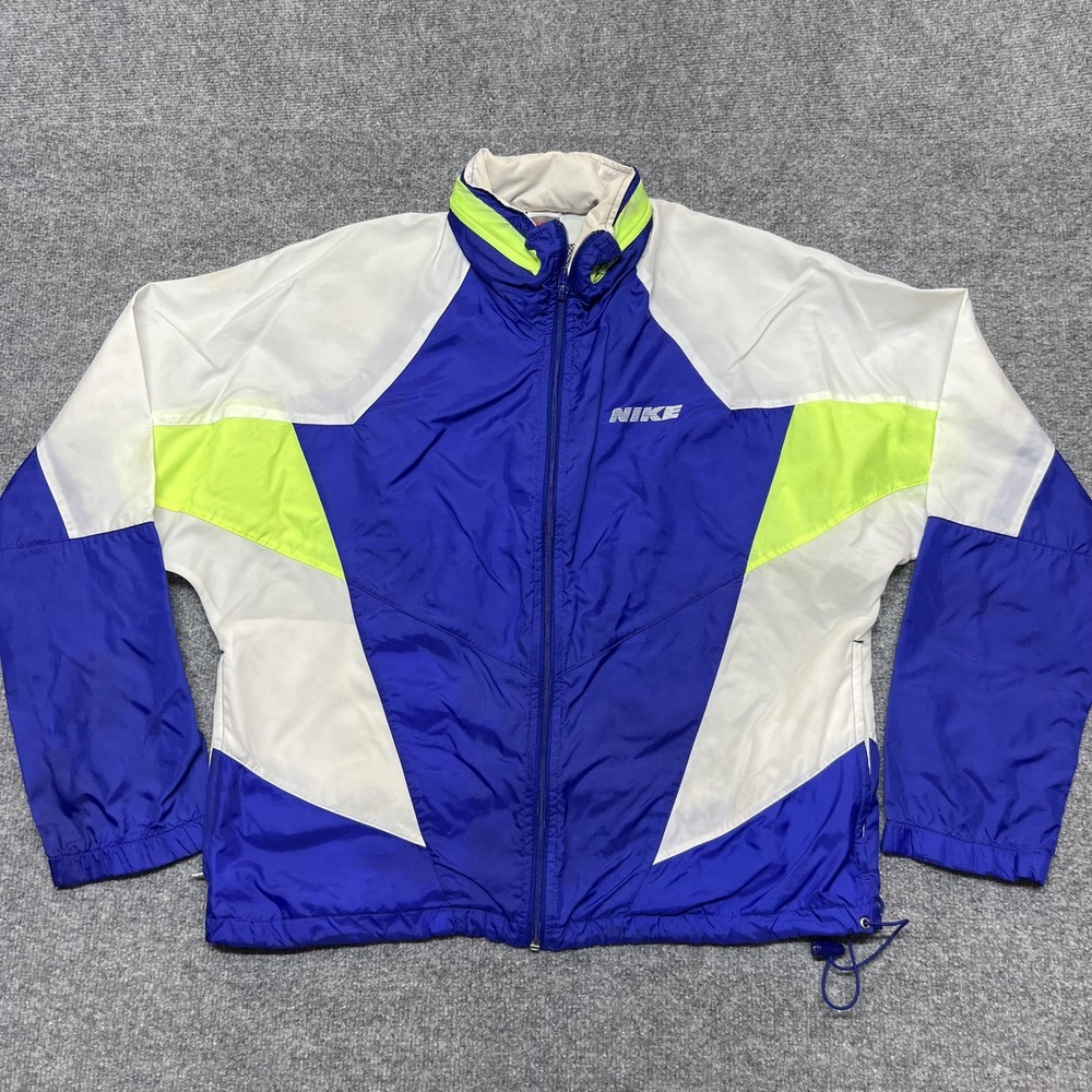 Vintage Nike Jacket Mens Small Blue White Windbreaker Full Zip Colorblock 90s